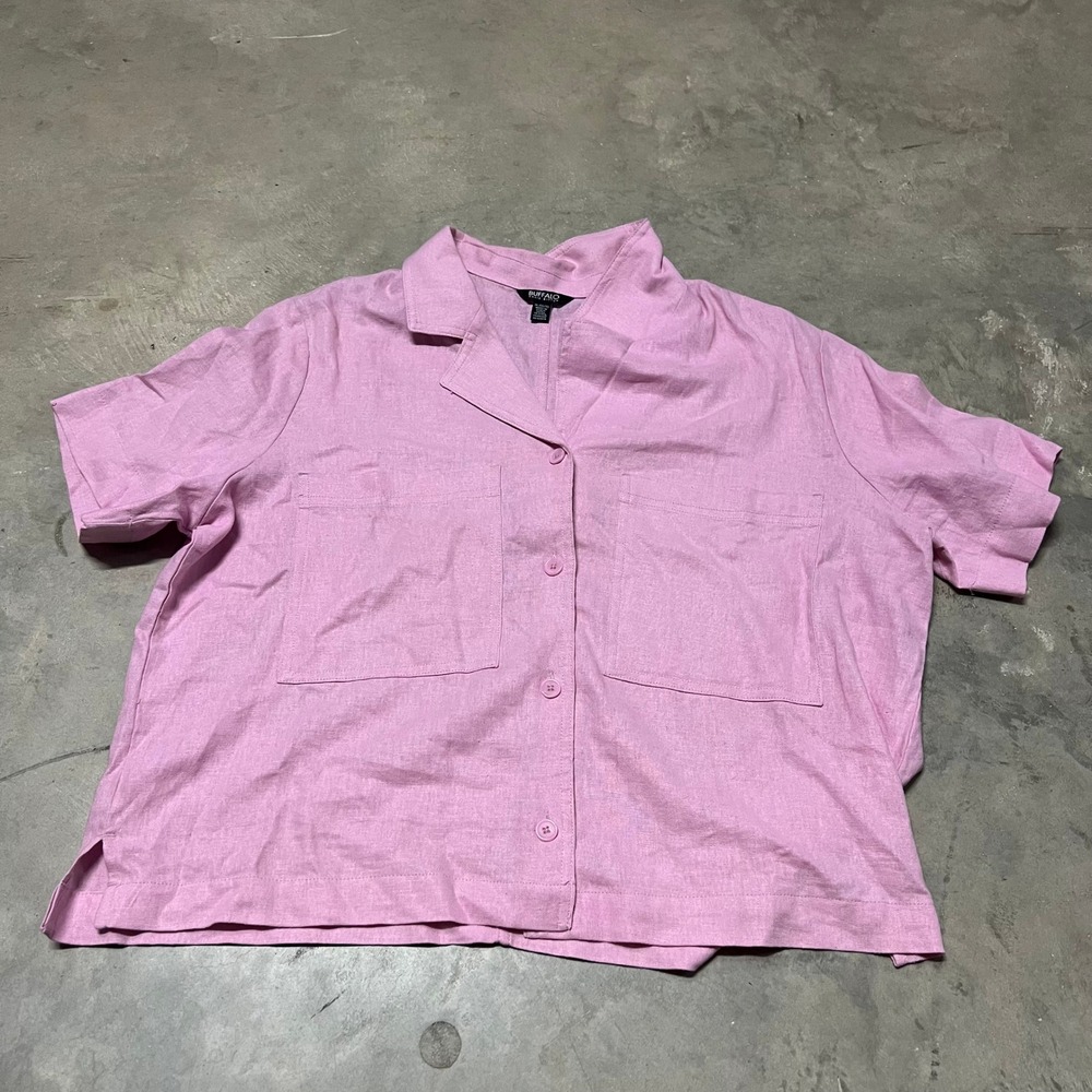 Buffalo David Bitton Pink Linen Blend Short Sleeve Button Down Shirt XL Boxy